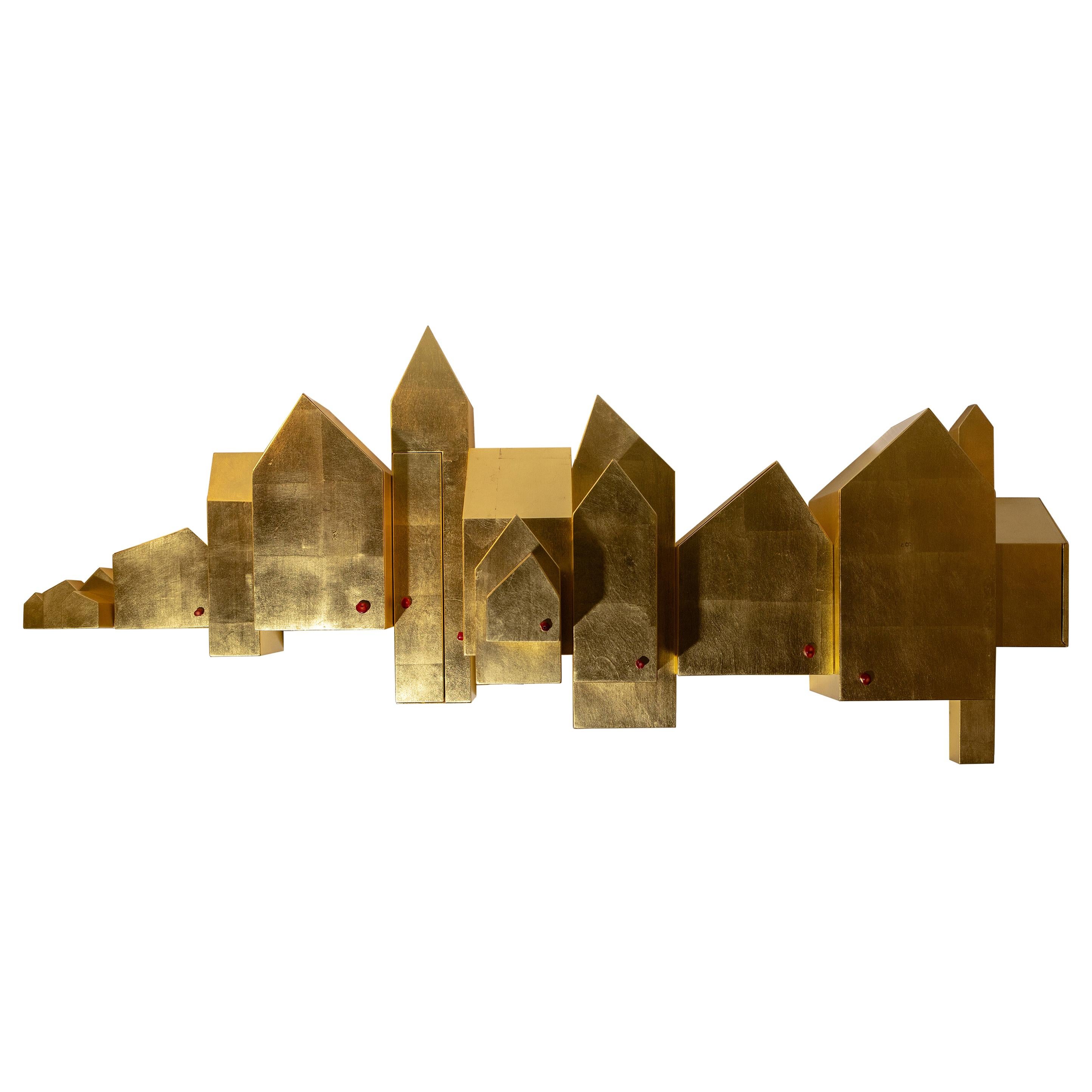 Modern Umberto Dattola for Dilmos Gold Leaf Storage Sculture Handcrafted For Sale