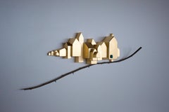 Escultura de pared moderna en pan de oro Umberto Dattola para Dilmos Almacenaje Artesanal