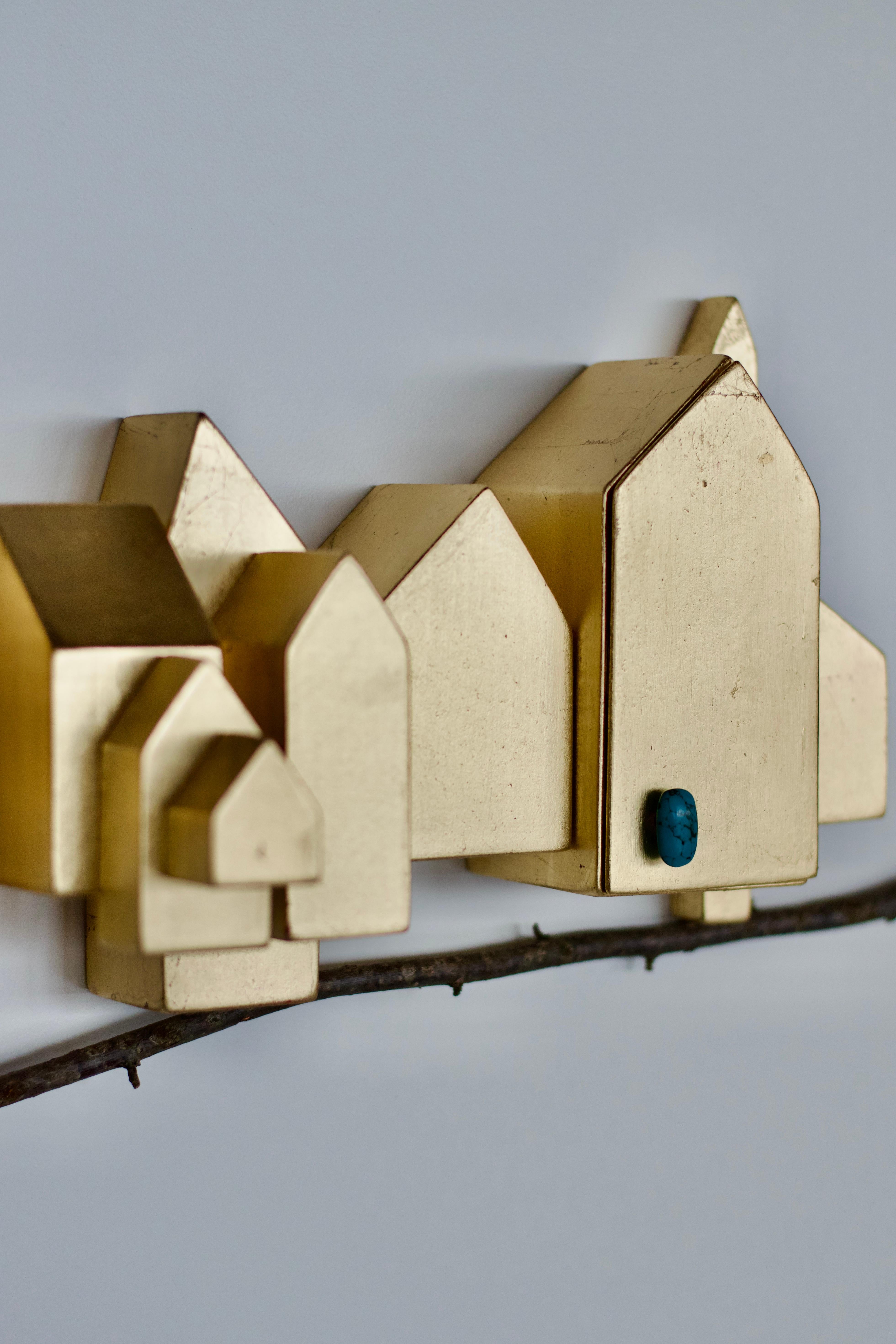 Italian Modern Umberto Dattola for Dilmos Gold Leaf Wall Sculpture Storage Handcrafted For Sale