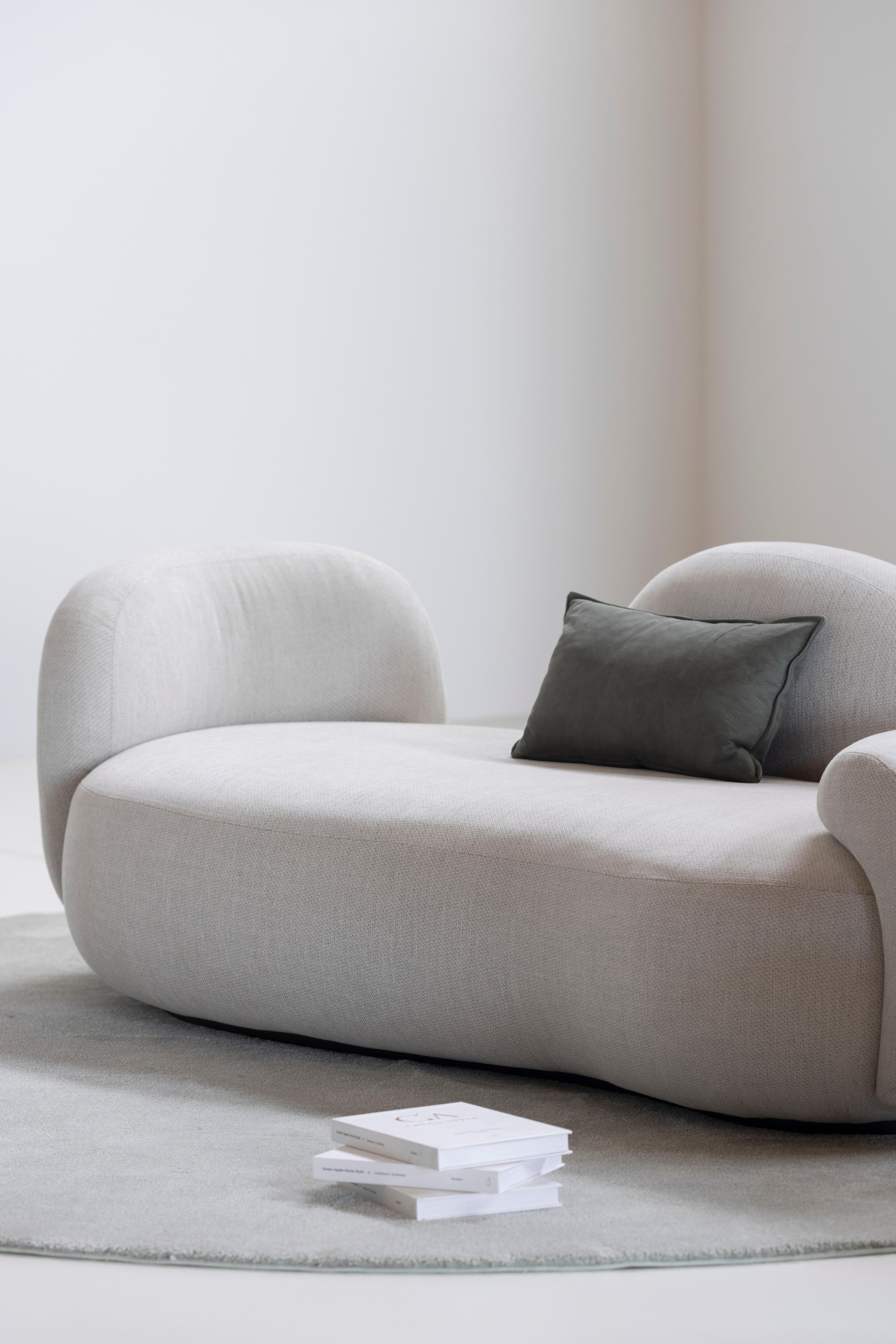Portuguese Modern Unfinished Curved Sofa, Pearl Velvet, Handmade in Portugal by Greenapple For Sale