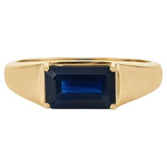 Bague de saphir bleu moderne unisexe 1,72ct en or jaune 14K Bijoux fins