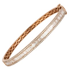 Vintage Modern Unisex Bangle Bracelet Baguette Cut Diamond 18K Rose Gold