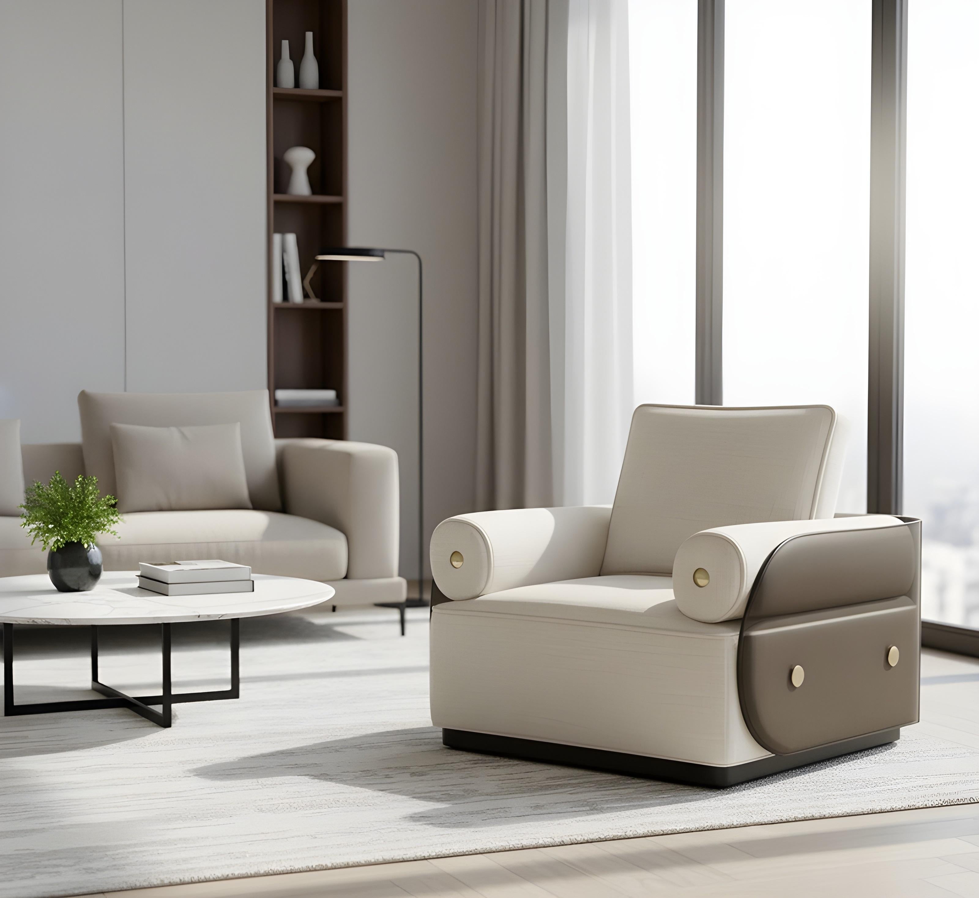 Poltrona moderna imbottita con fianchi in acrilico e dettagli in metallo In condizioni Nuovo in vendita a NEW YORK, NY