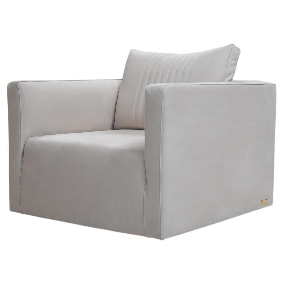 Modern Upholstered Beige Swivel Armchair with Draped Metal Accent Bar 