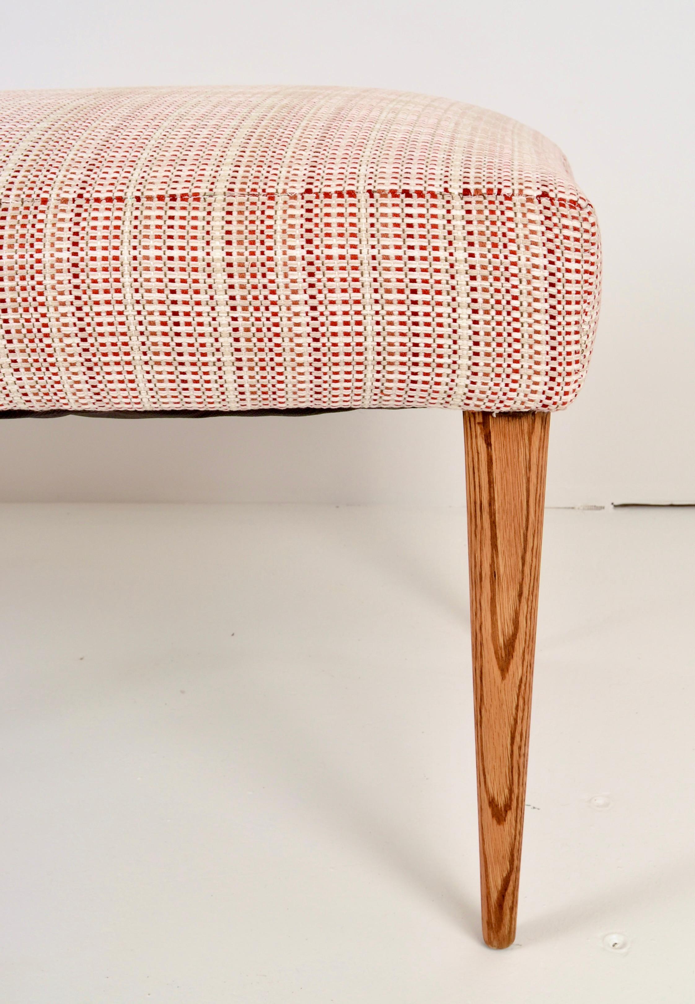 Oak Modern Upholstered Bench, c 1960s For Sale