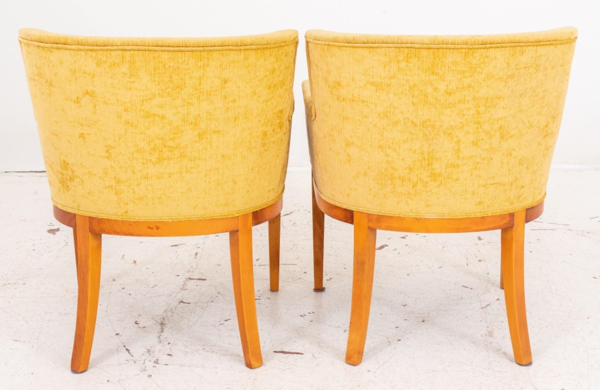 Scandinavian Modern Upholstered Birch Arm Chairs, 2