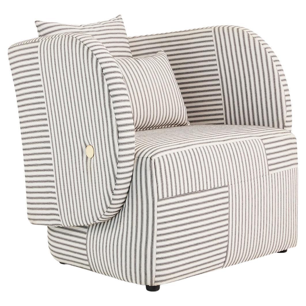 Fauteuil Cocooning moderne tapissé, chaise longue Olifant, avec détails en laiton