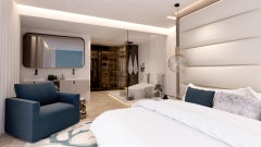 Fauteuil pivotant moderne gris tapissé avec barre d'accent en métal drapé