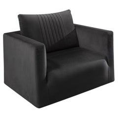 Modern Upholstered Gray Swivel Armchair with Draped Metal Accent Bar
