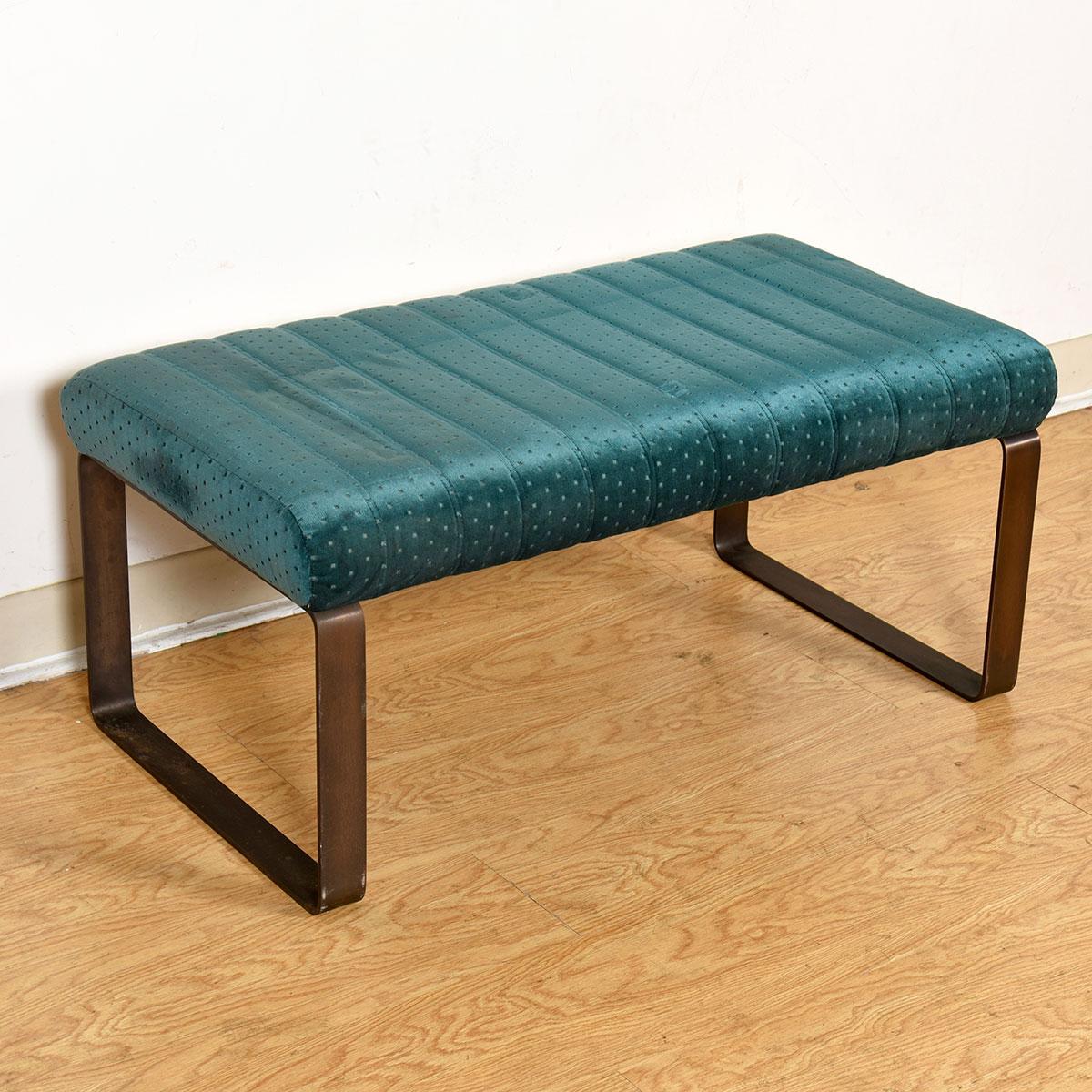 Modern Upholstered Green Velvet Bench with Metal Sleigh-Leg Frame In Excellent Condition For Sale In Kensington, MD
