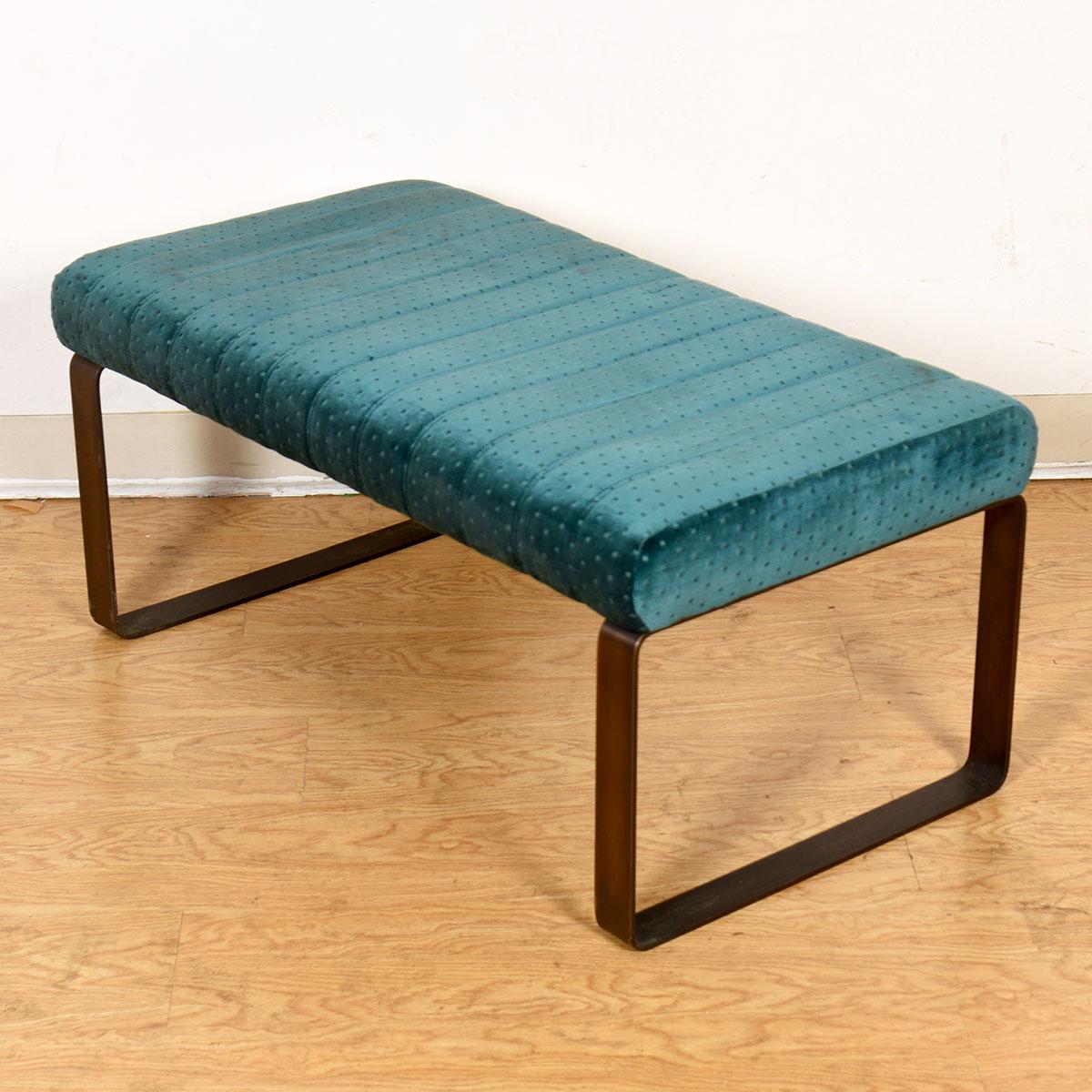 20th Century Modern Upholstered Green Velvet Bench with Metal Sleigh-Leg Frame For Sale