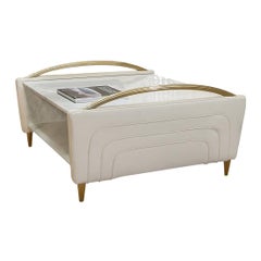 Modern Upholstered Ivory Leather Square Coffee Table, Tuscany