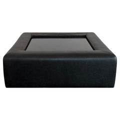 Modern Upholstered Leather Coffee Table with Black Glass Top
