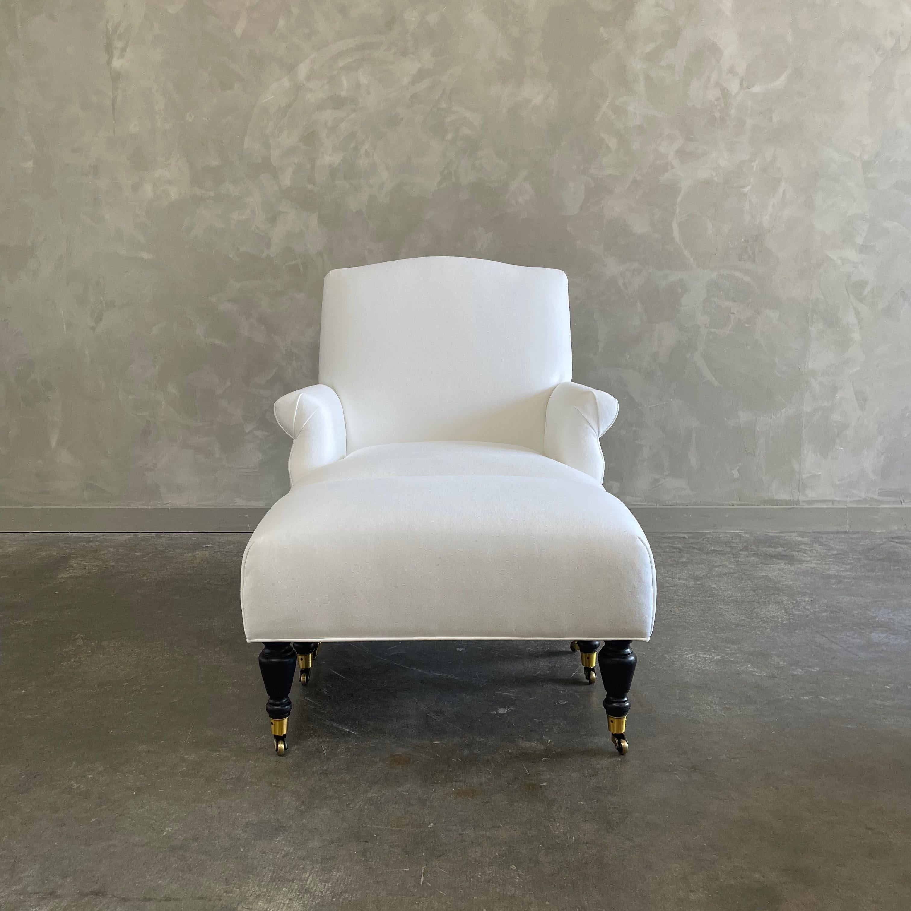 American Modern Upholstered Linen Chair & Ottoman For Sale