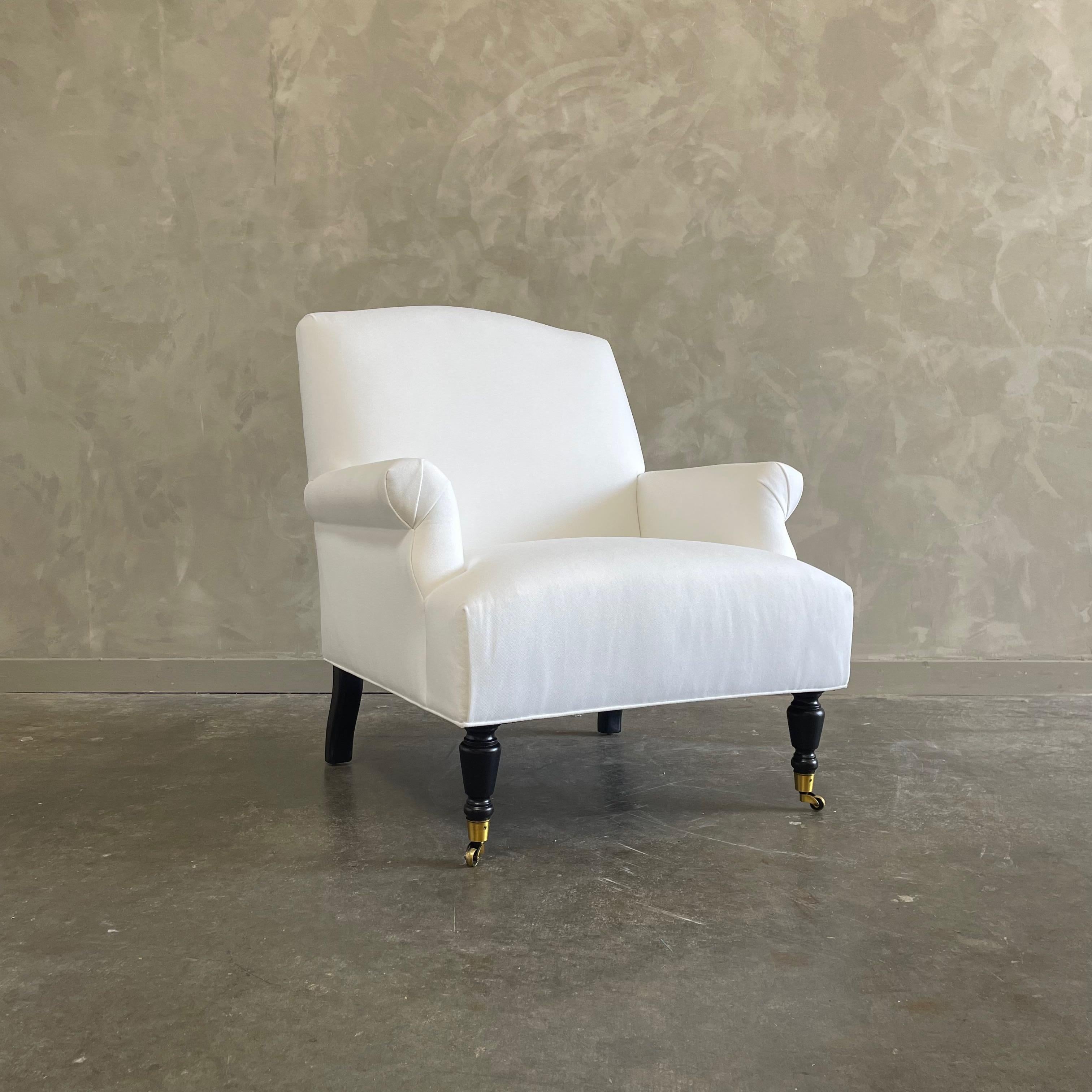 Modern Upholstered Linen Chair & Ottoman For Sale 3