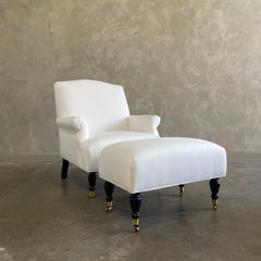 Modern Upholstered Linen Chair & Ottoman