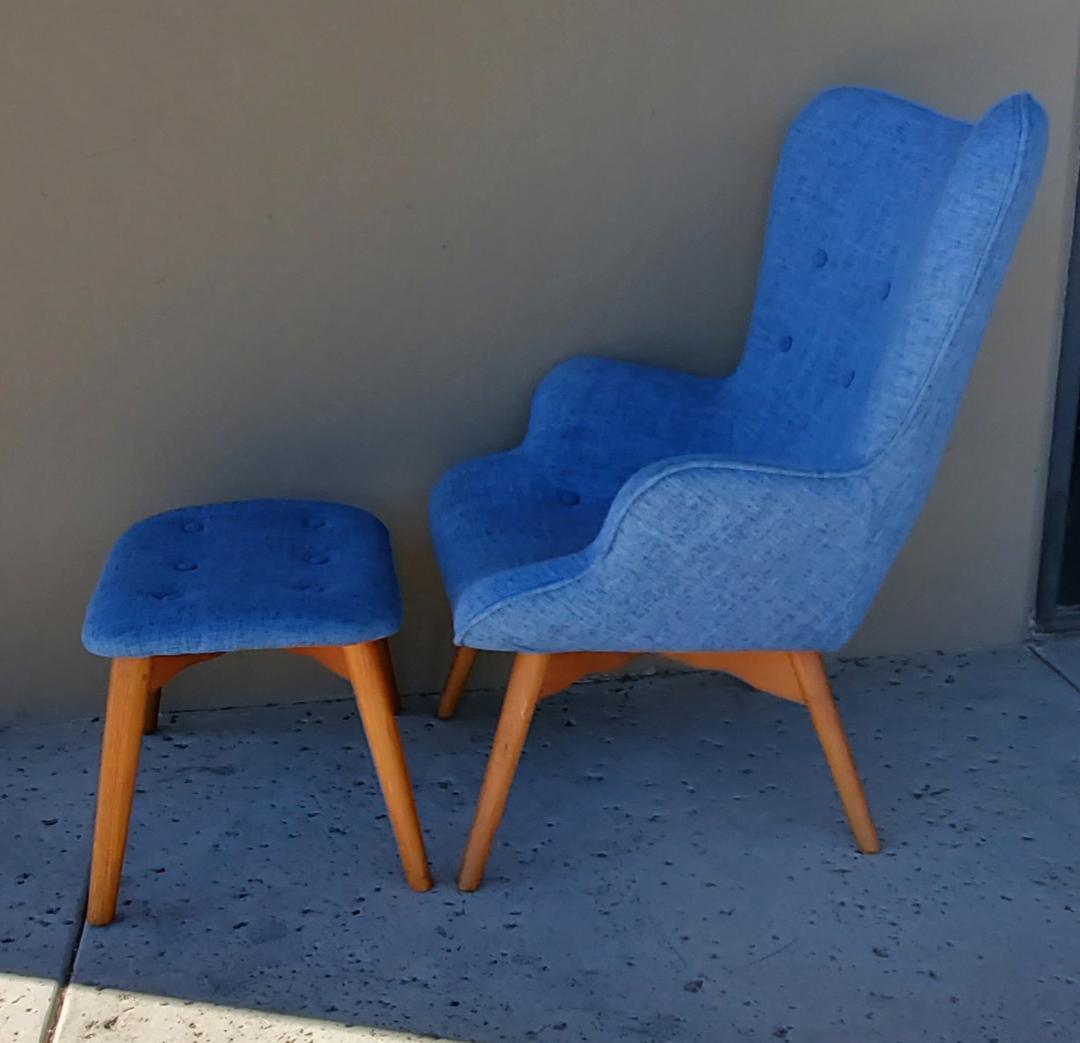 Modern Upholstered Lounge Chair With Matching Footstool / Ottoman. For Sale 6