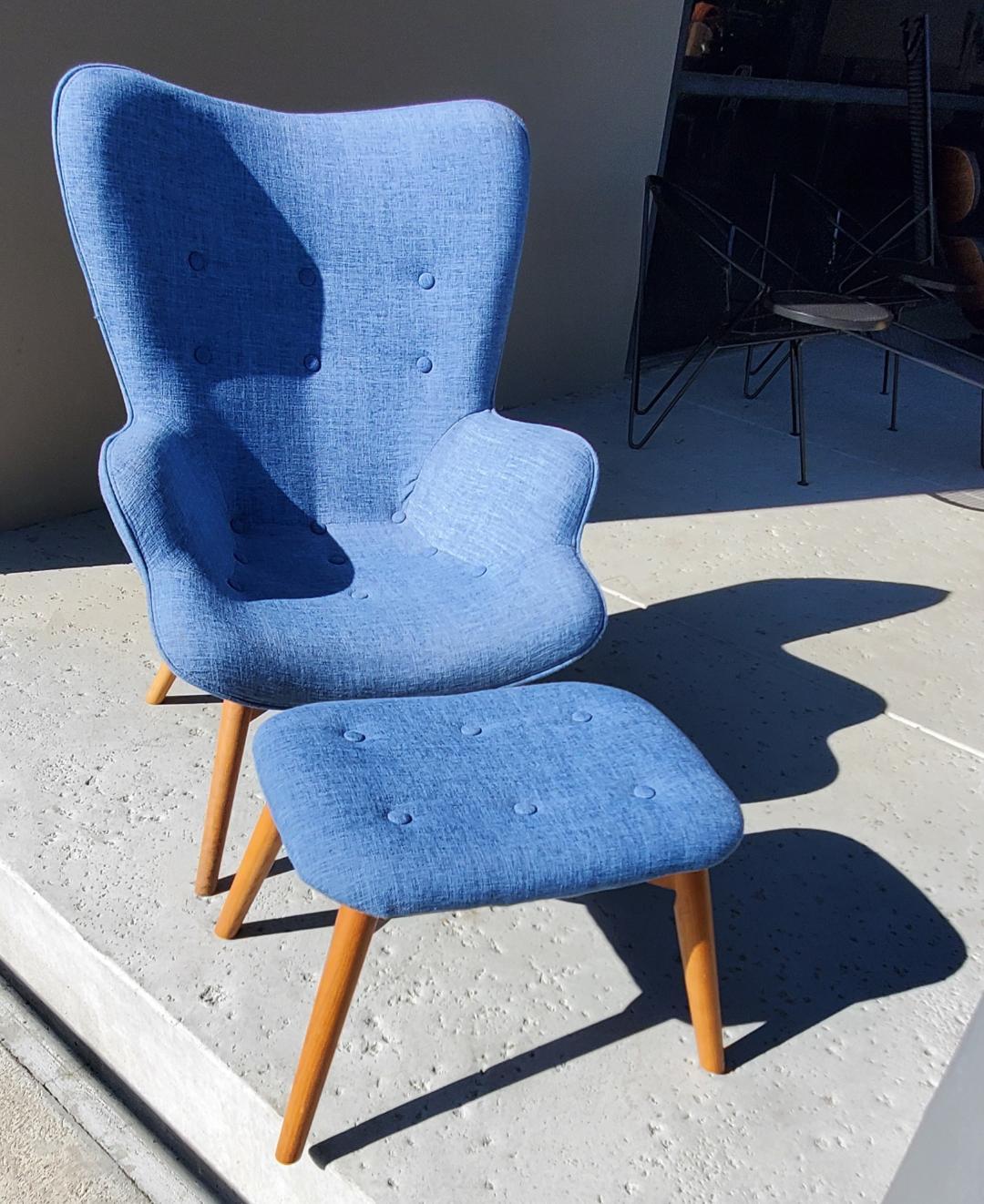 Mid-Century Modern Modern Upholstered Lounge Chair With Matching Footstool / Ottoman. For Sale