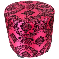 Post Modern Upholstered Moroccan Pouf in Hot Fuchsia Color