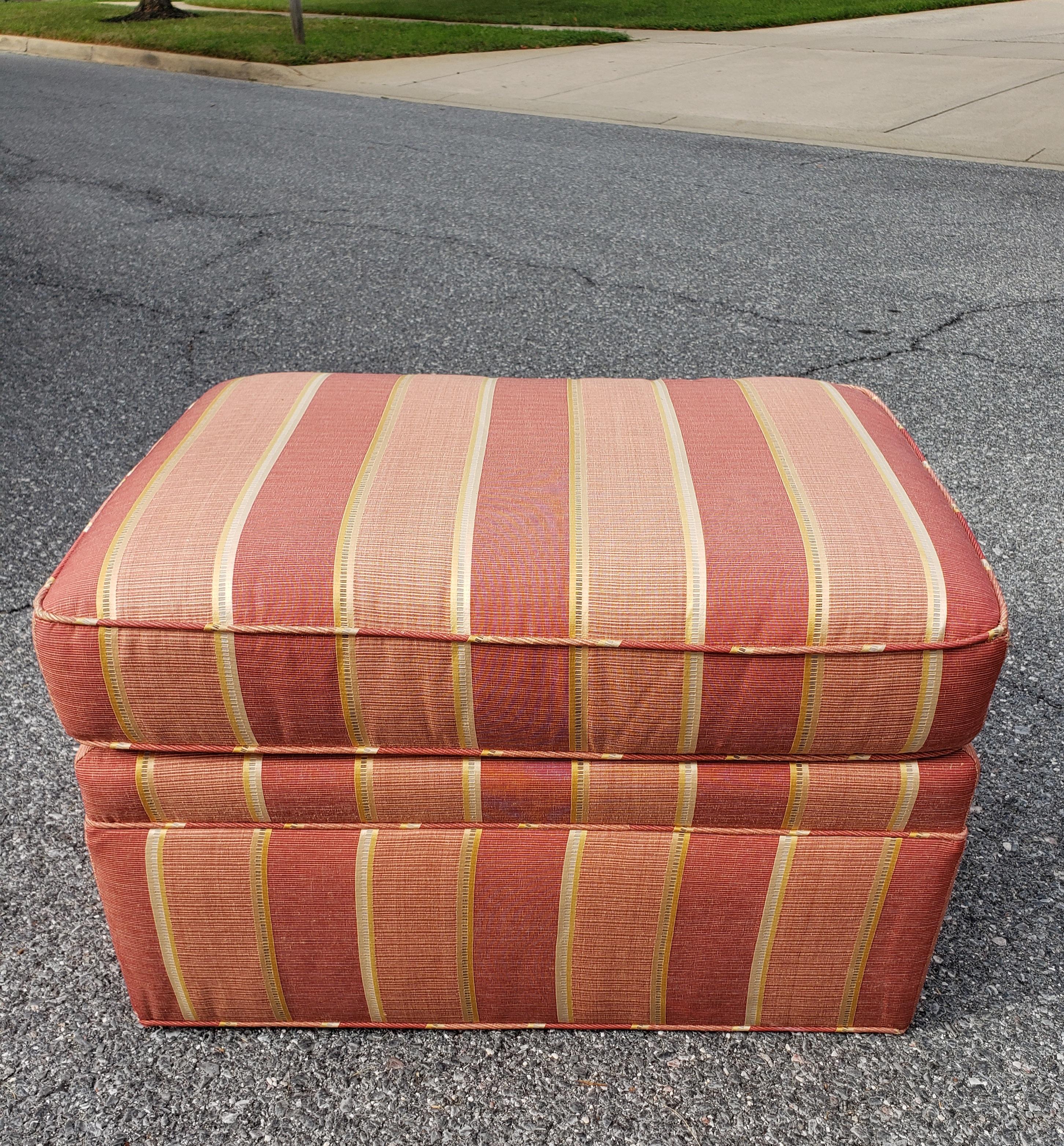 American Modern Upholstered Rolling Ottoman with Two Matching Decorative Pillows For Sale