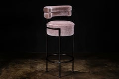 Modern Upholstered Round Bar Stool in COM and Metal by Costantini, Mirabella