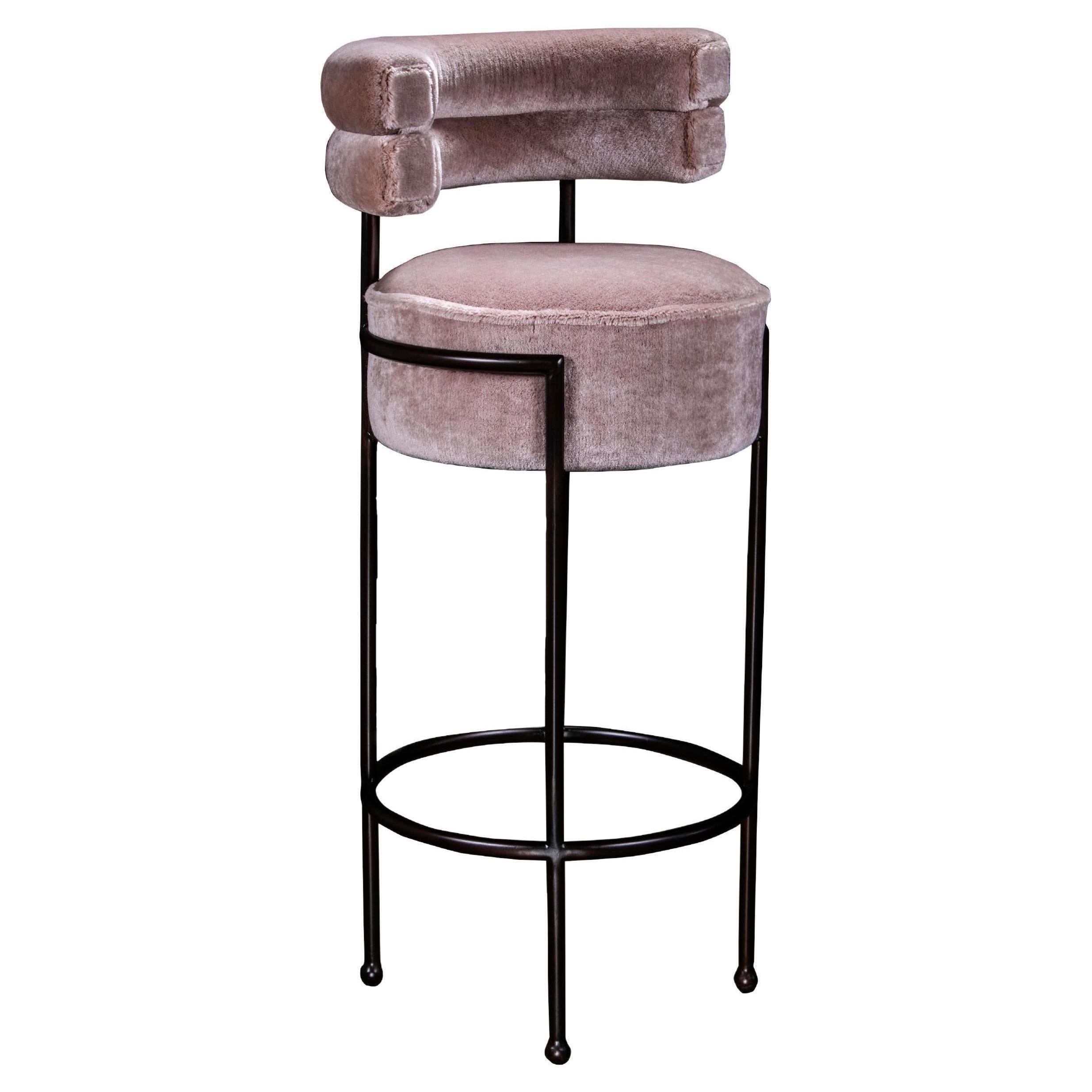 Modern Upholstered Round Bar Stool in COM and Metal by Costantini, Mirabella For Sale