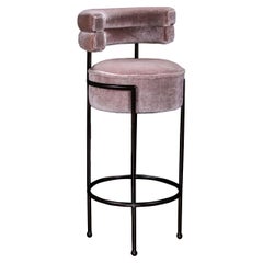 Modern Upholstered Round Bar Stool in COM and Metal by Costantini, Mirabella