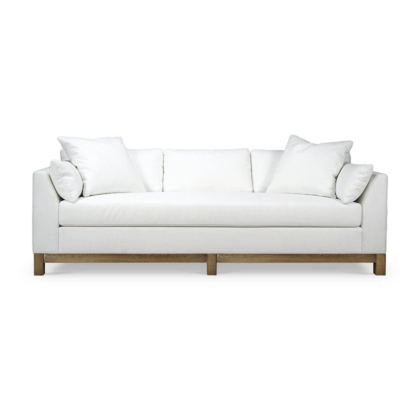 Rustic Modern Upholstered Sofa in Arctic White For Sale