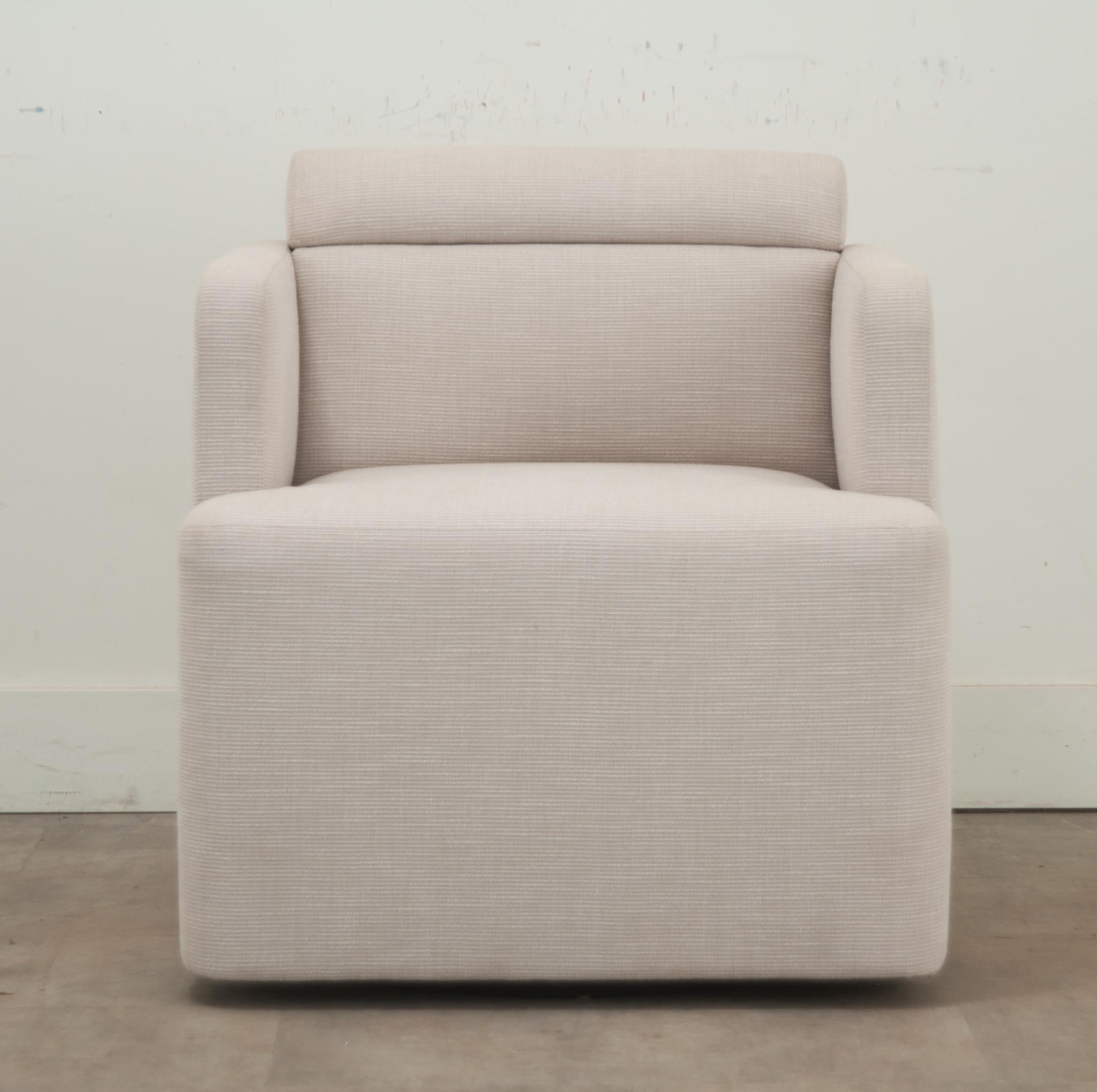 French Modern Upholstered Swivel Armchair For Sale
