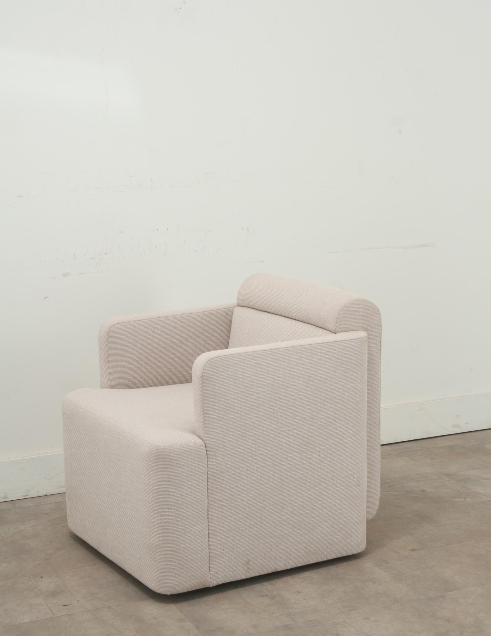 Contemporary Modern Upholstered Swivel Armchair For Sale