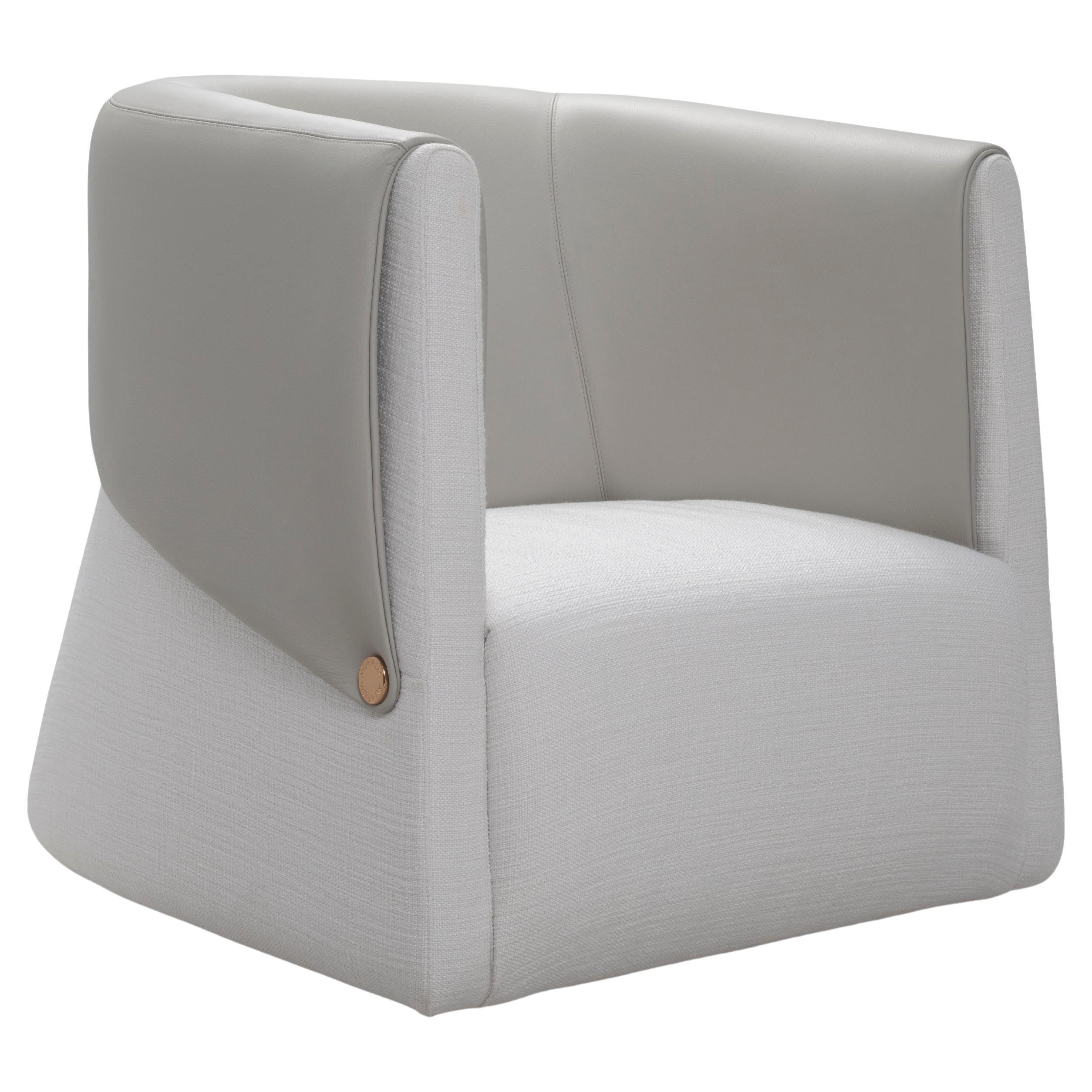 Modern Upholstered Swivel Club Chair, Light Gray For Sale