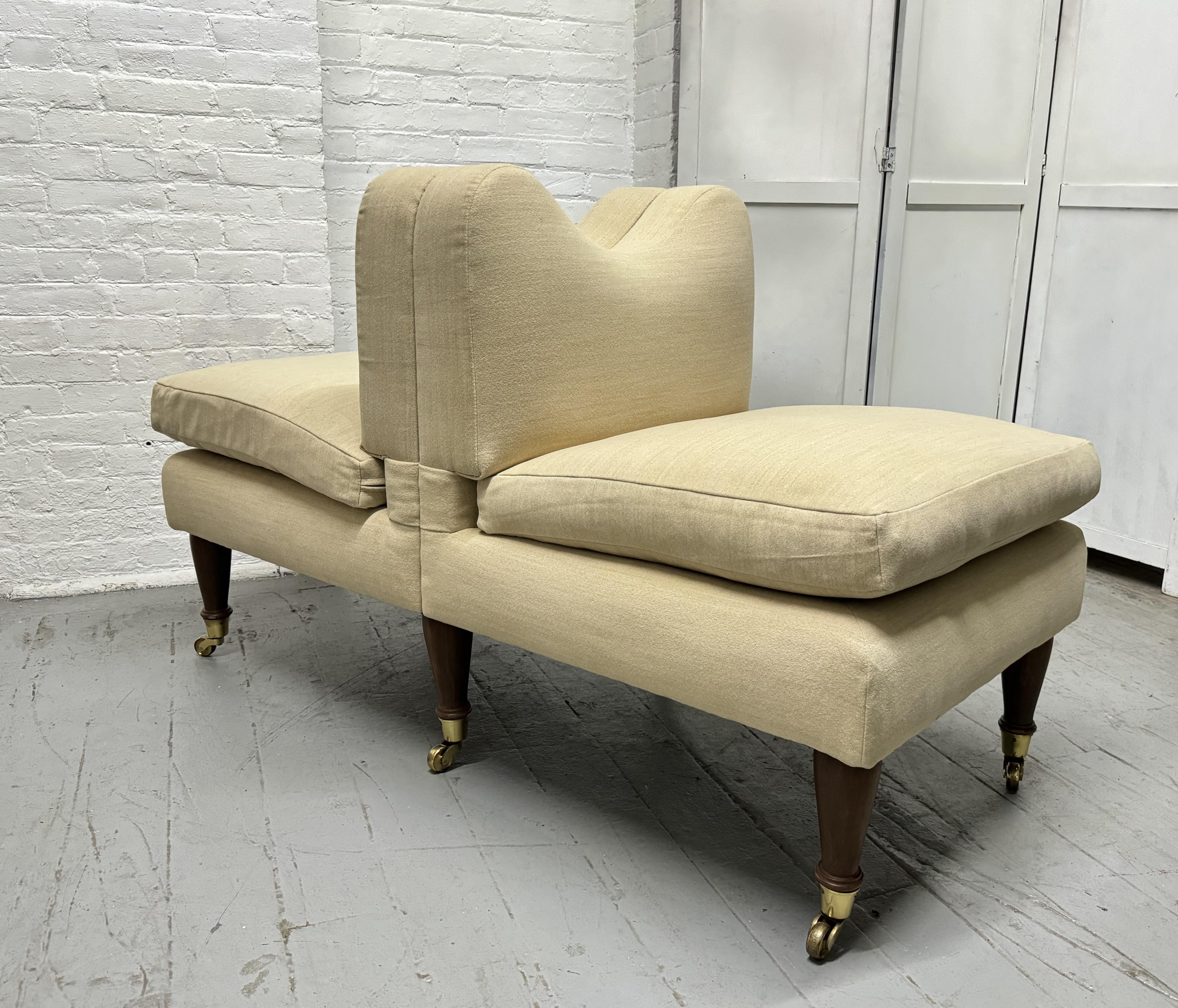 Art Deco Modern Upholstered Tete-a-Tete For Sale