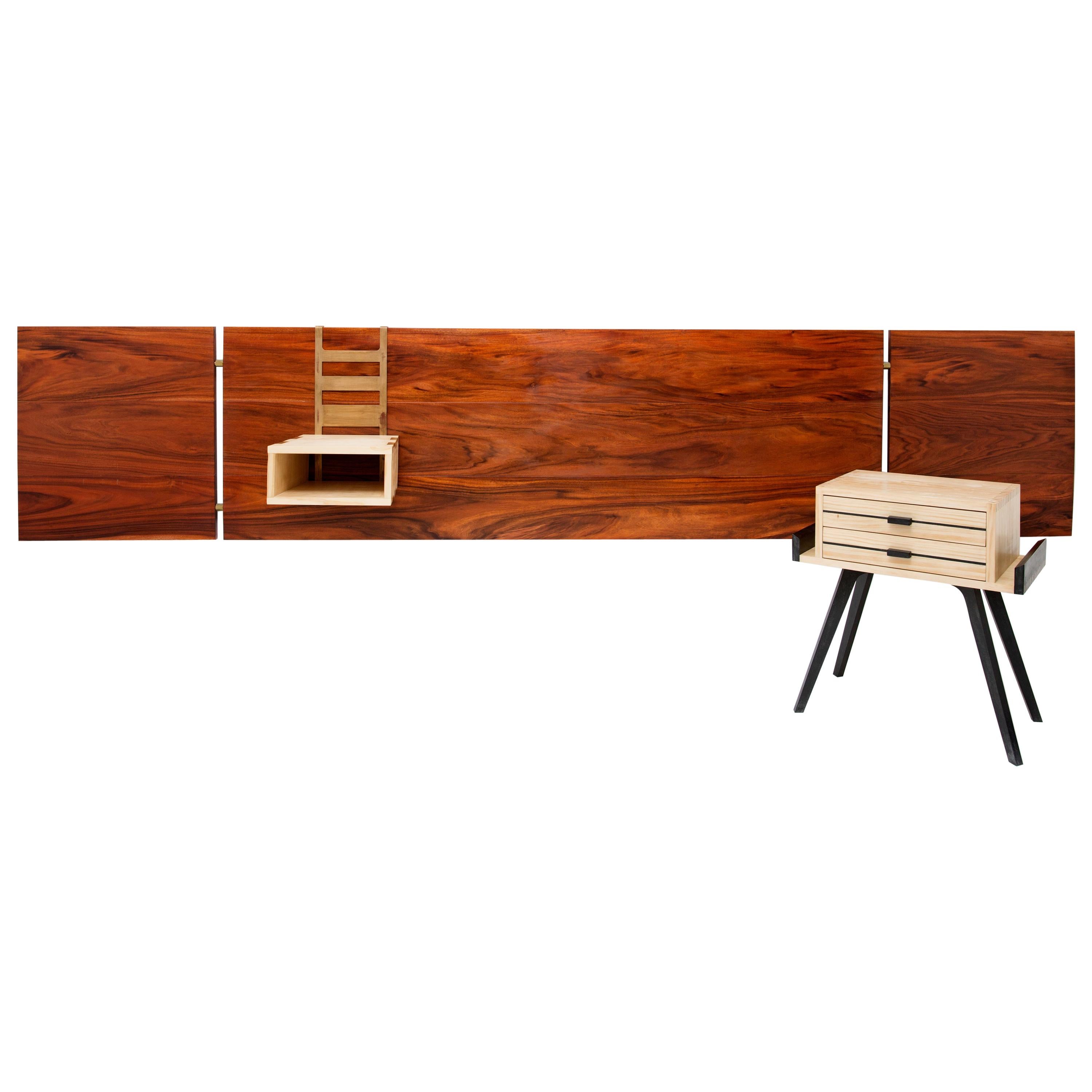 Modern Urunday King Headboard with Brass Details For Sale