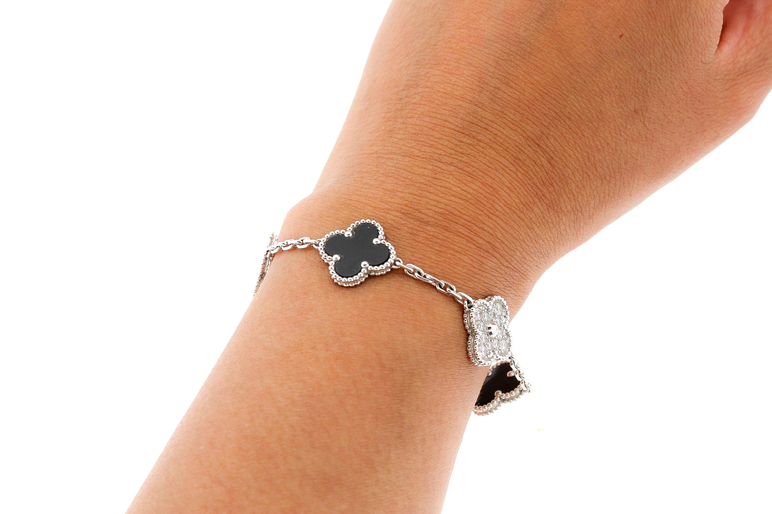 Modern Van Cleef & Arpels Onyx Diamond Alhambra Bracelet In Excellent Condition In New York, NY