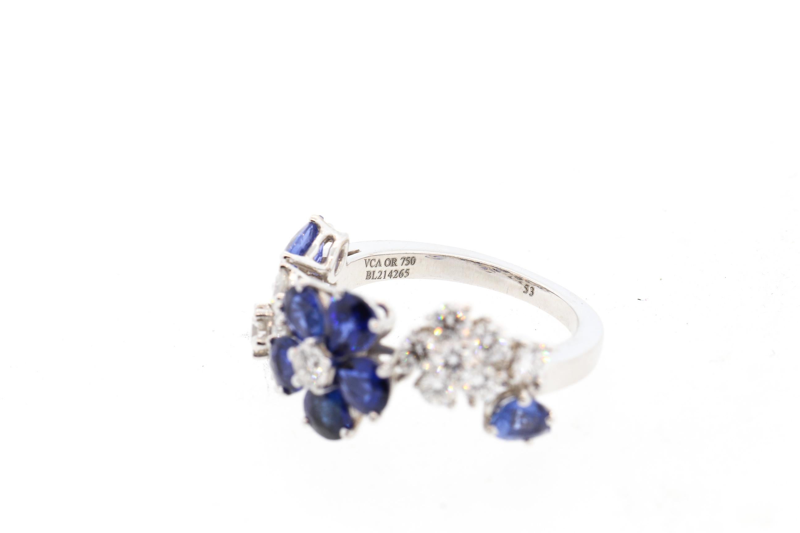 Round Cut Modern Van Cleef & Arpels Sapphire Diamond Folie Des Pres Collection Ring