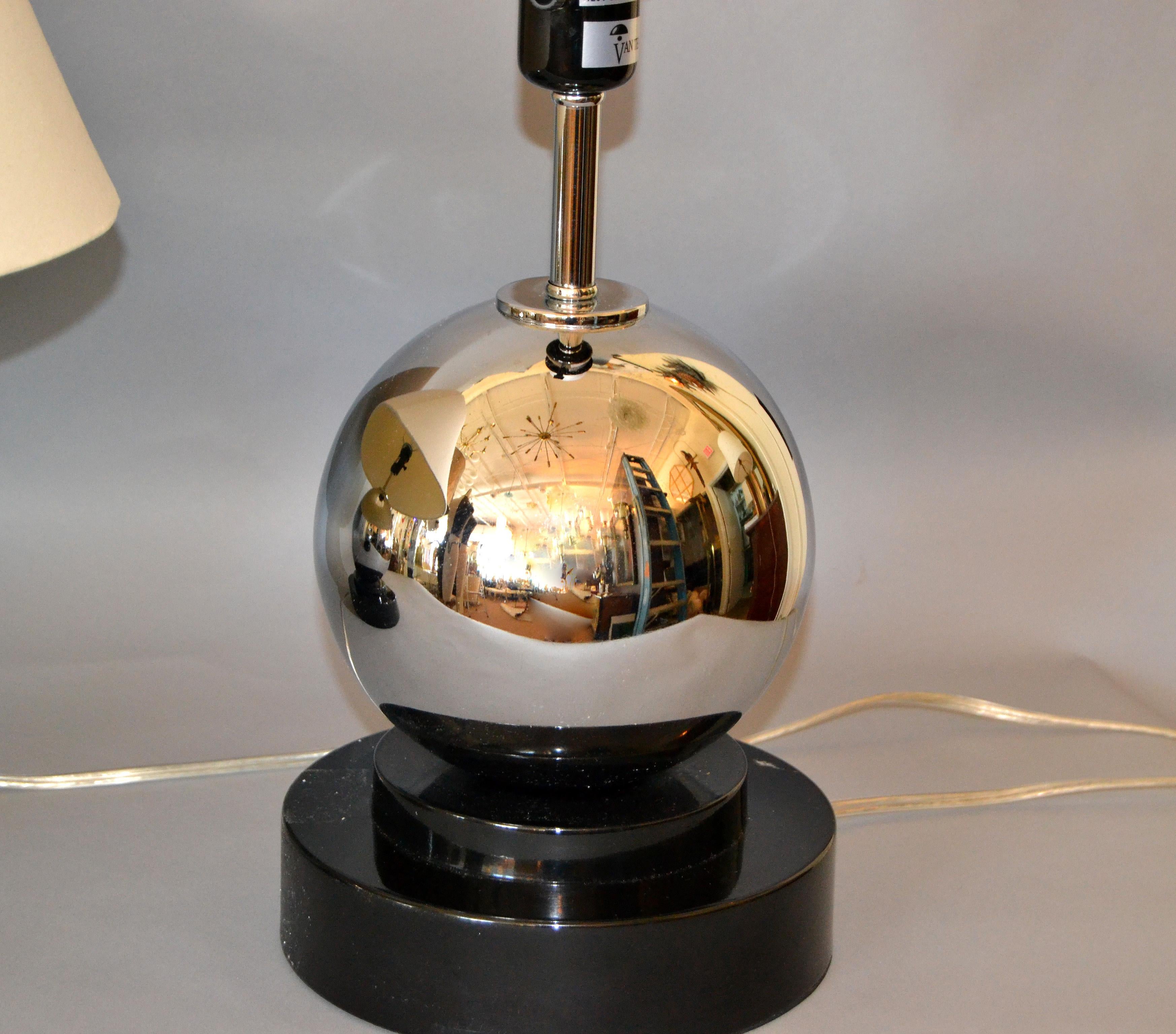 American Pair, Modern Van Teal Chrome Ball Table Lamps   For Sale