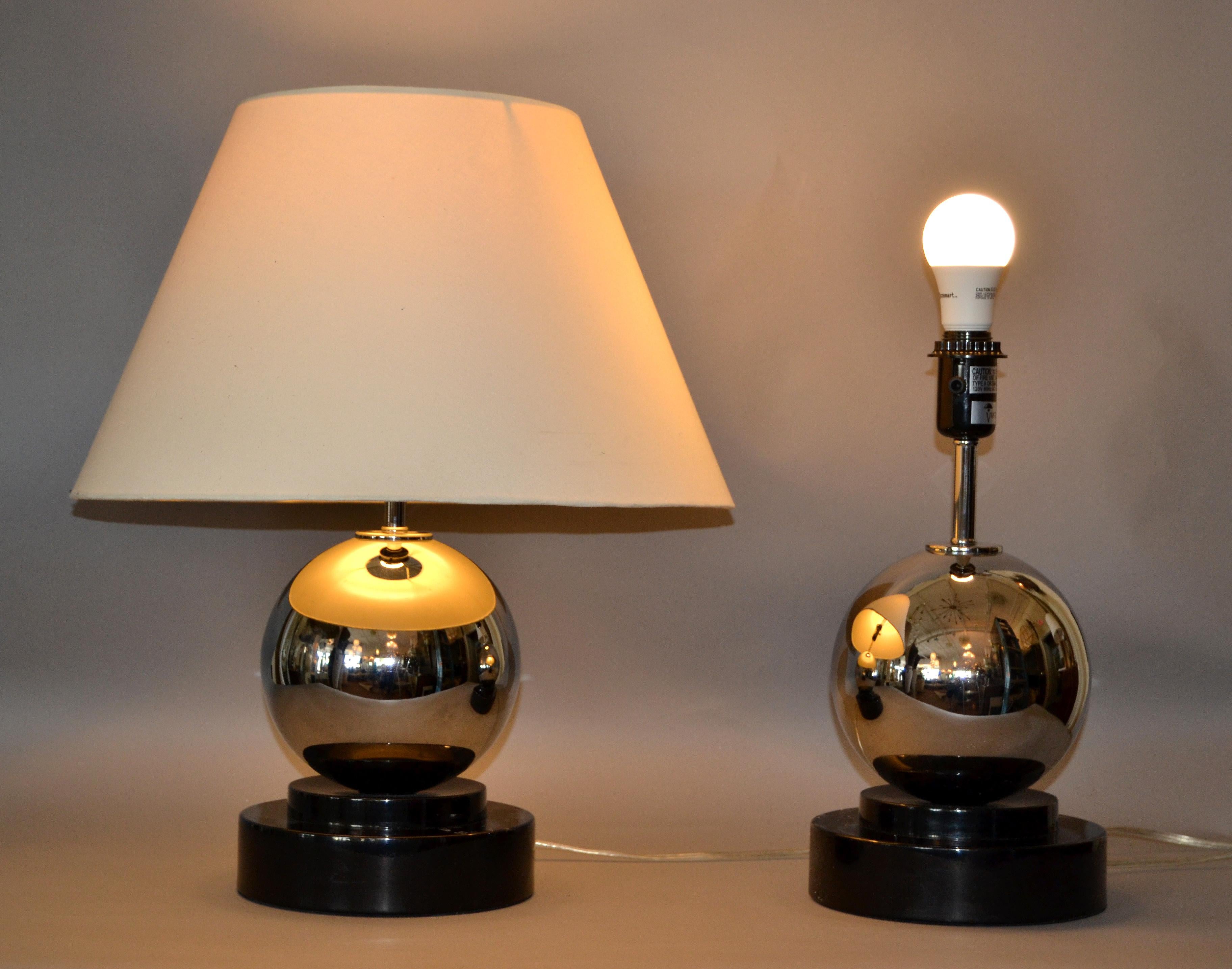Pair, Modern Van Teal Chrome Ball Table Lamps   For Sale 2