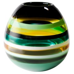 Modern Vase, 10 Banded Jade Barrel, Blown Glass