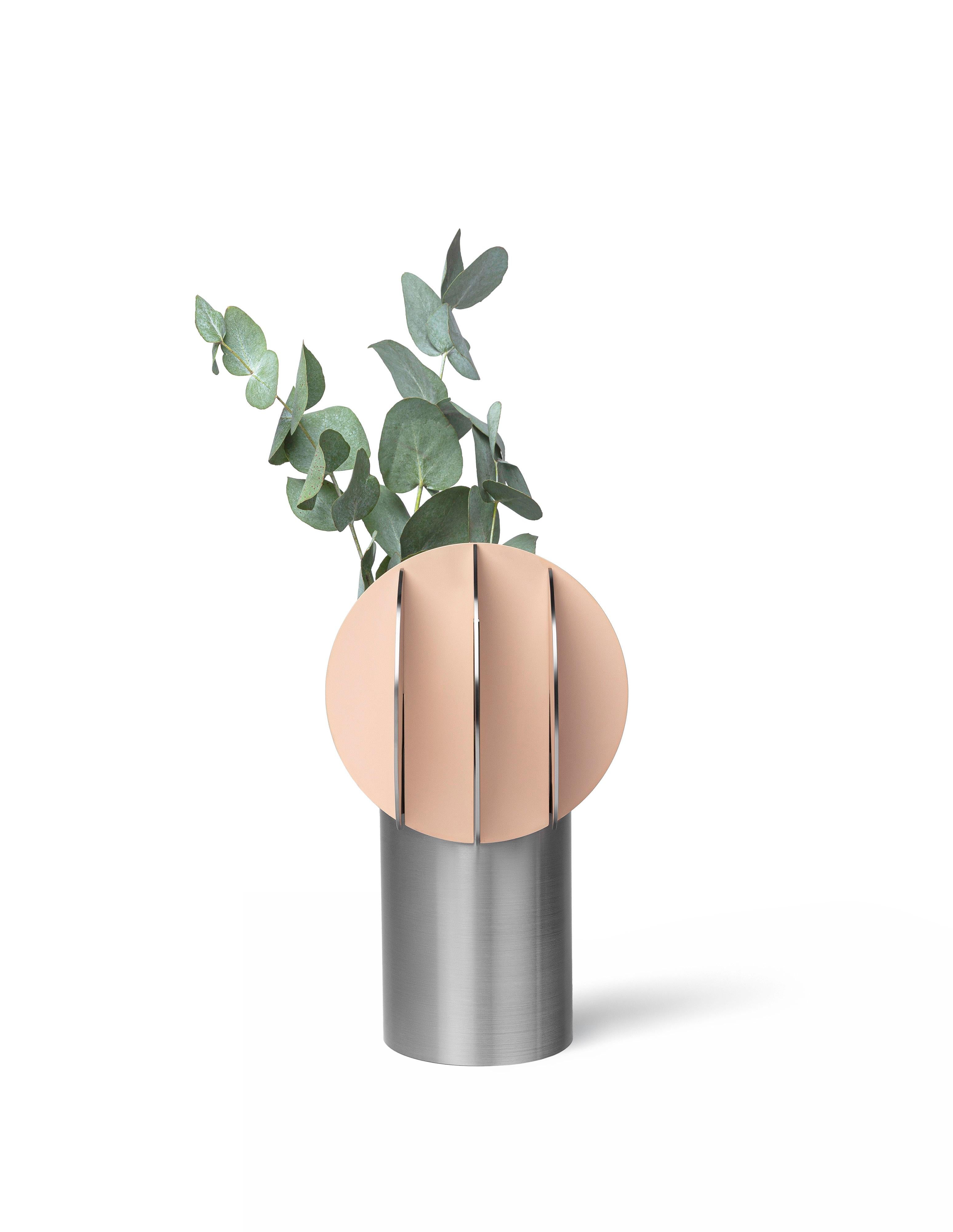 Contemporary Modern Vase Delaunay CS11 by Noom in Brushed Stainless Steel