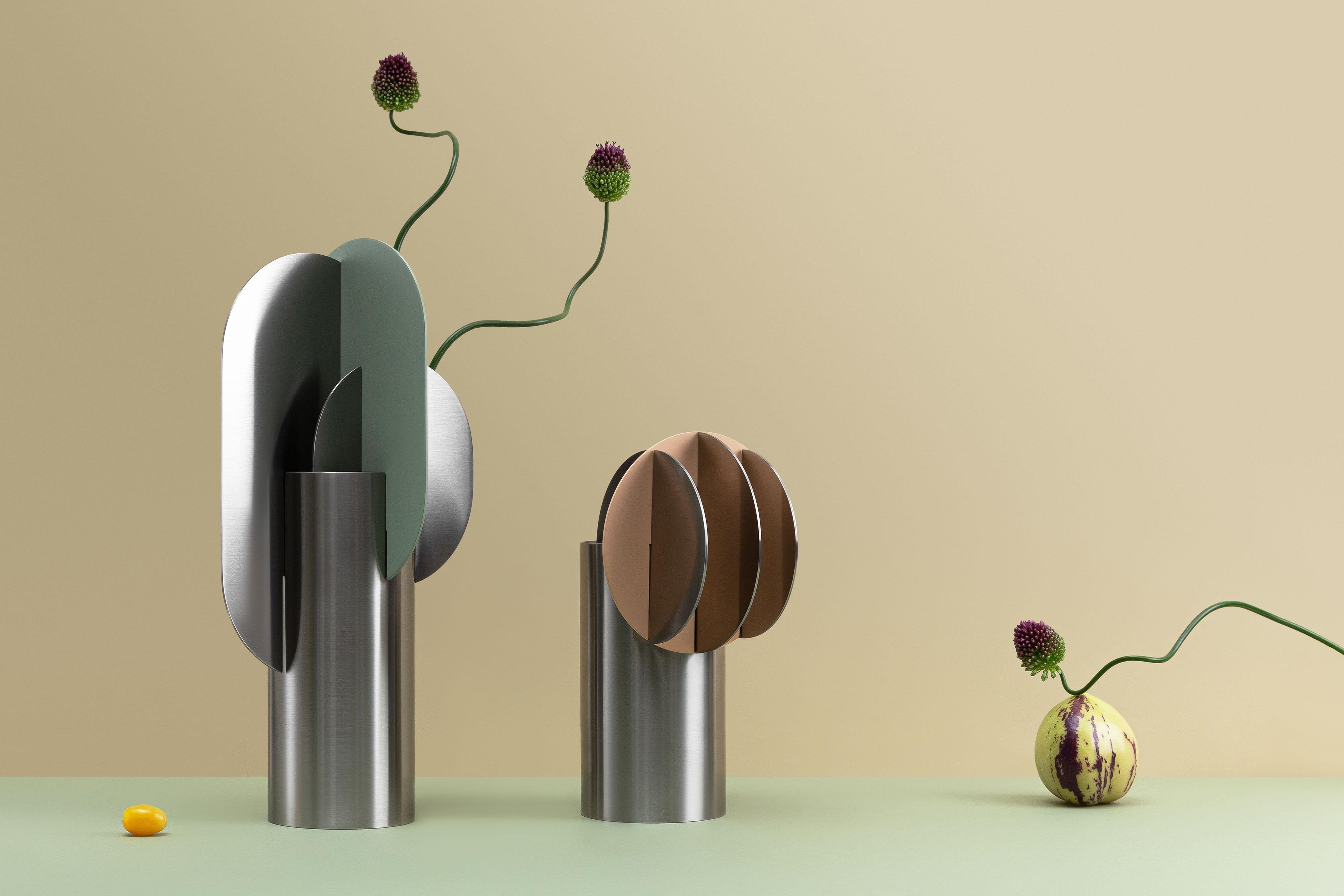 Modern Vase Delaunay CS11 by Noom in Brushed Stainless Steel 1