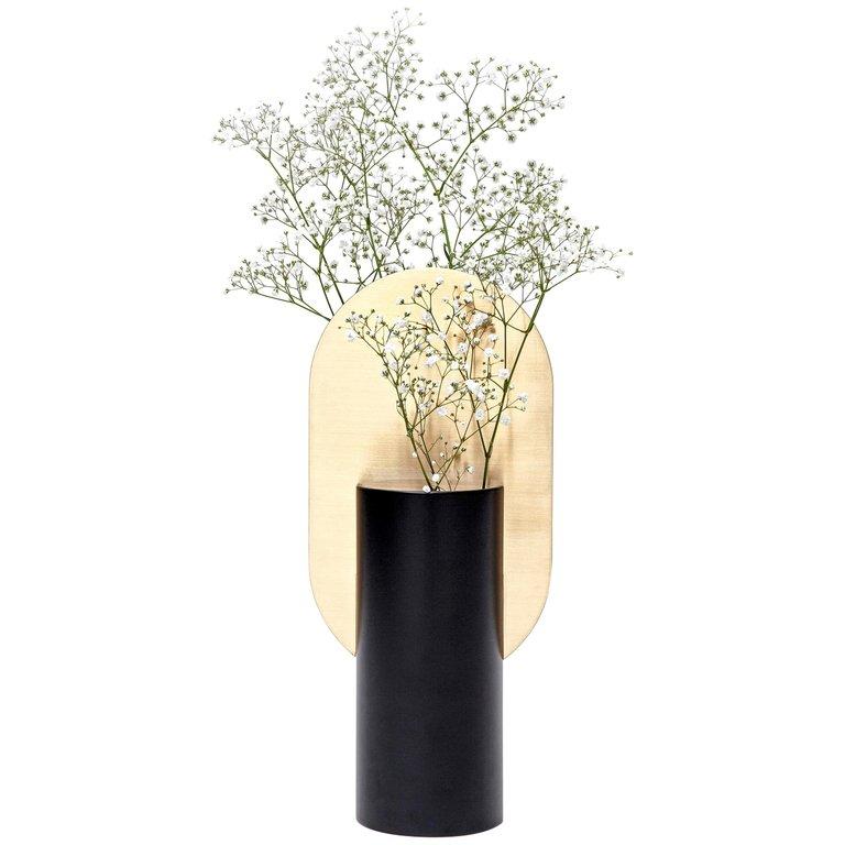 Contemporary Modern Vase Genke CS1 by Noom in Brass and Steel For Sale