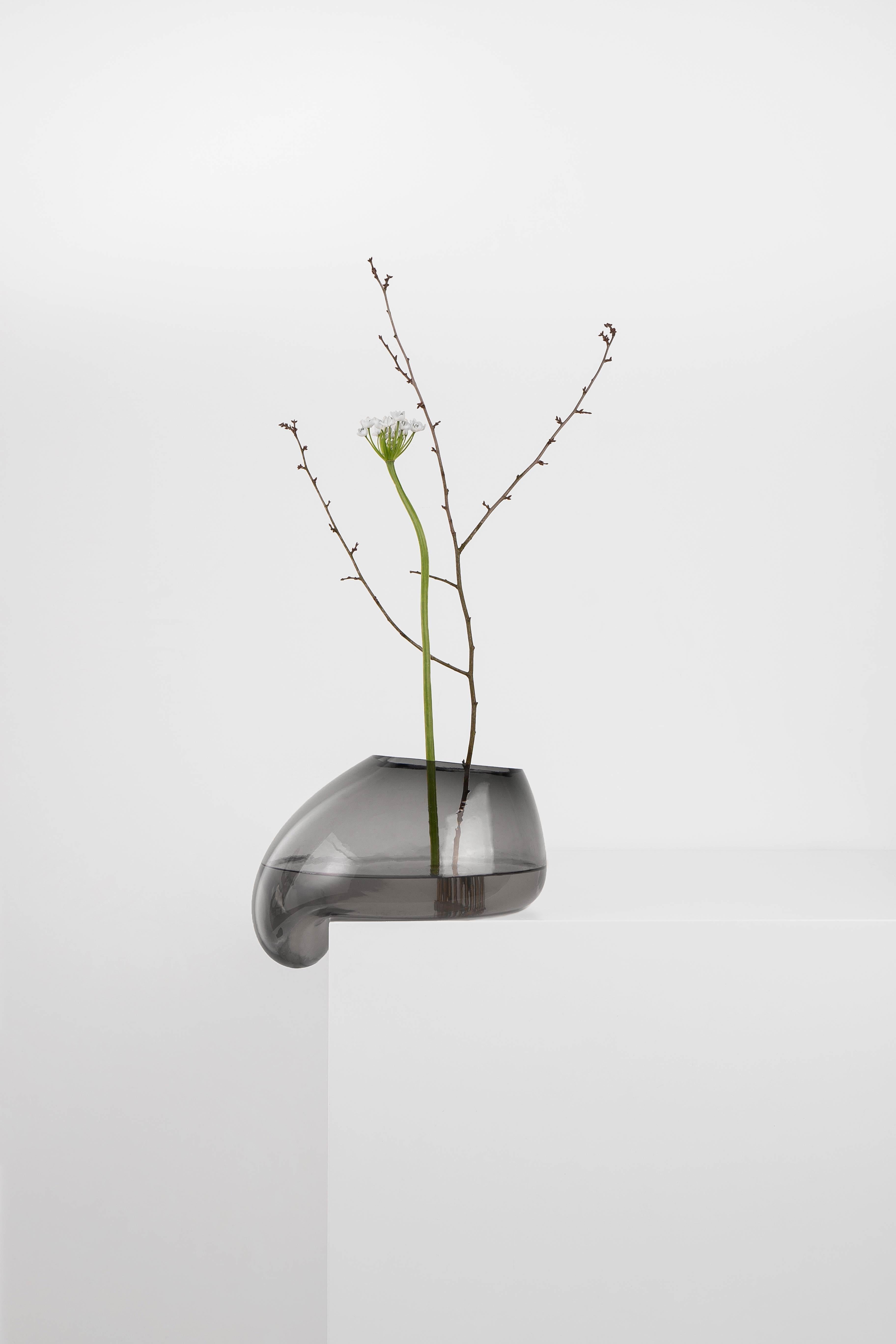 Modern Vase 'Gutta CS3' by Noom, Blown Neutral Grey Glass For Sale 1