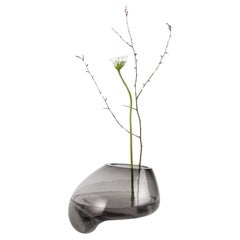 Modern Vase 'Gutta CS3' by Noom, Blown Neutral Grey Glass