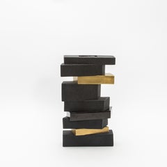 Modern Vase in Black Shagreen with Shell and Brass Details by KIFU Paris