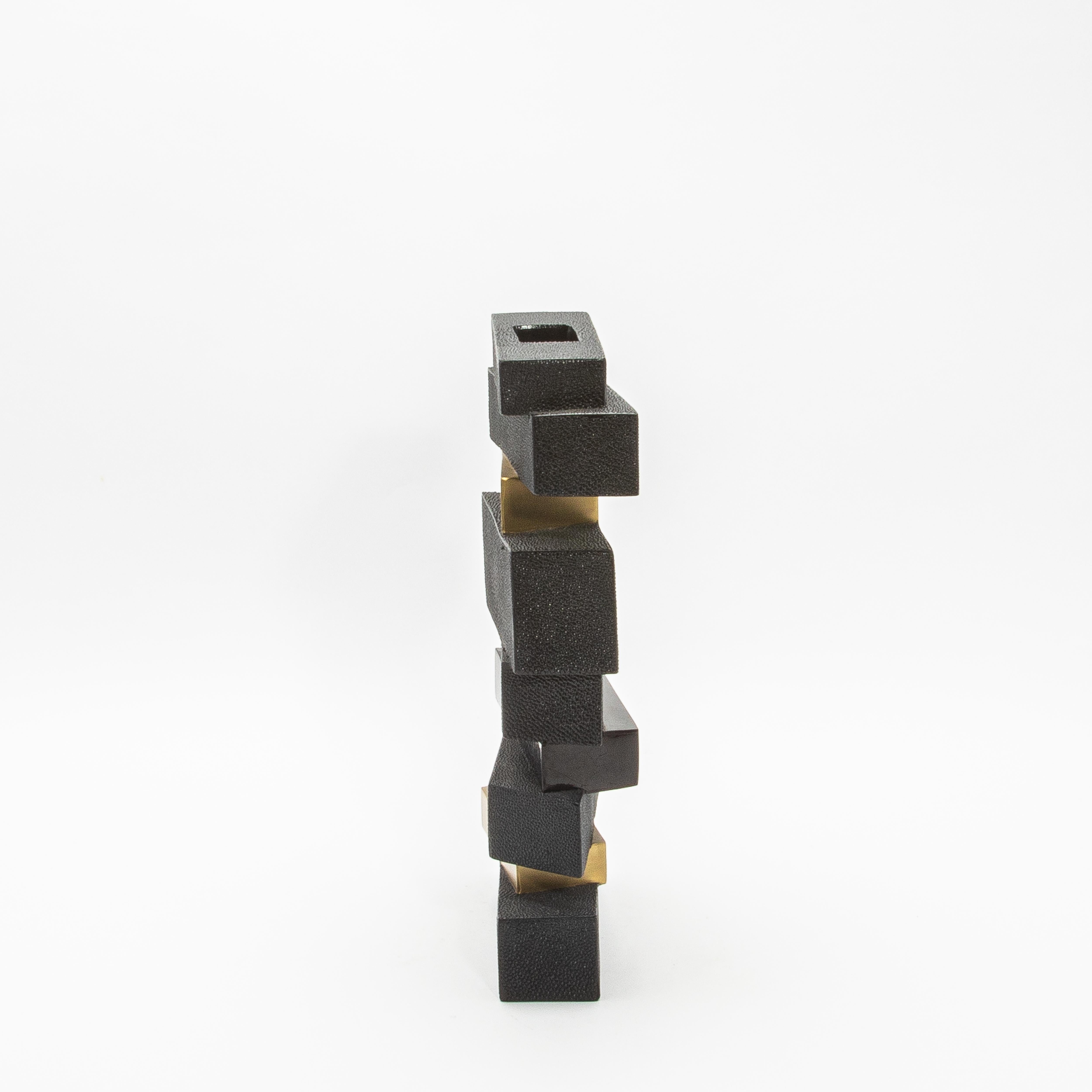 Philippine Modern Vase in Black Shagreen with Shell and Brass Details by KIFU Paris For Sale