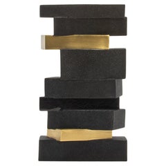 Modern Vase in Black Shagreen with Shell and Brass Details by KIFU Paris