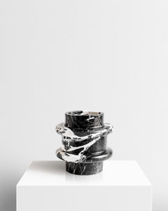Modern Vase in Black + White French Grand Antique Marble, Numbered Series, Italy