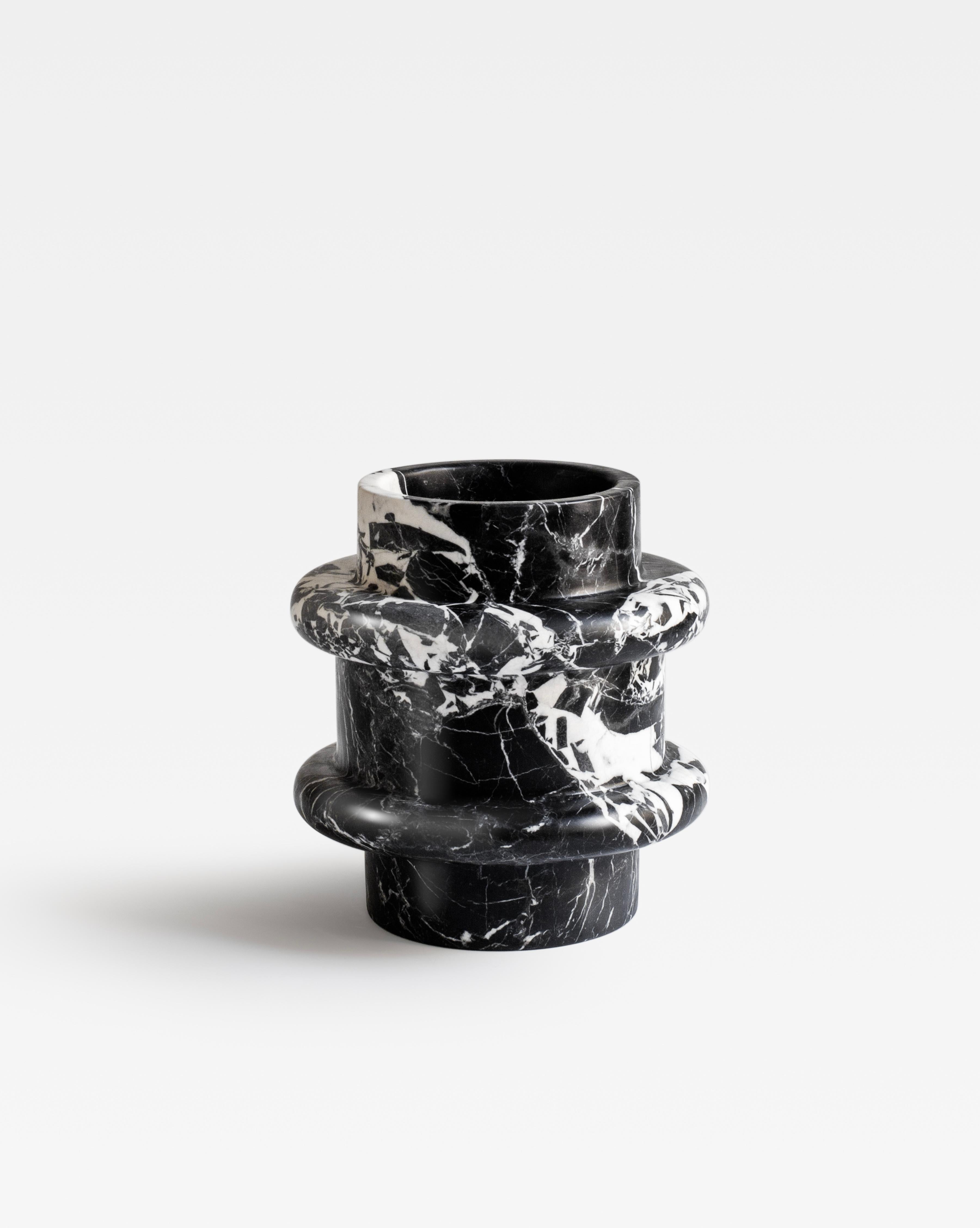 Italian Modern Vase in Black + White French Grand Antique Marble, Numbered Series, Italy For Sale