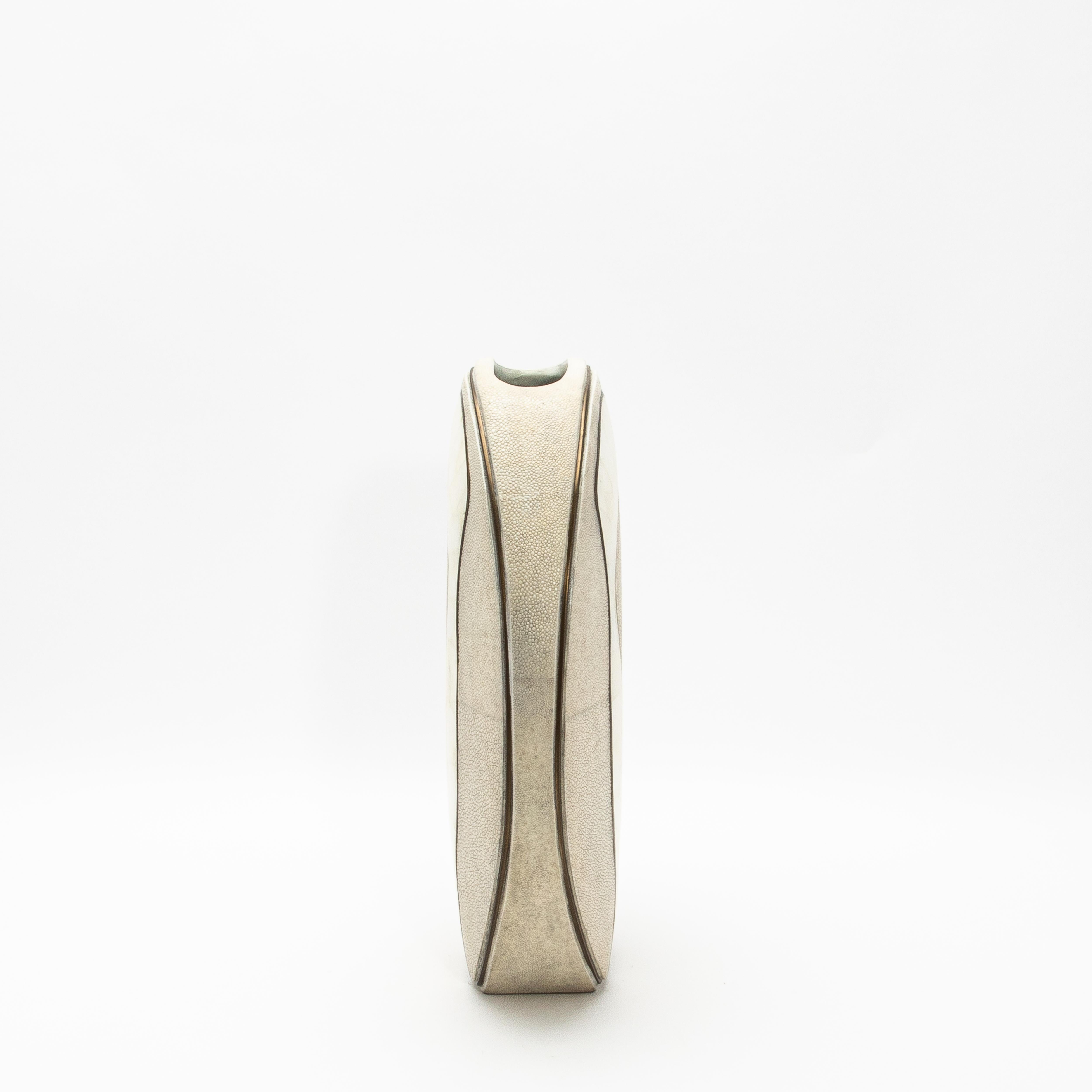 Art Deco Modern Vase in Natural Shagreen with Quartz and Brass Details by R&Y Augousti For Sale