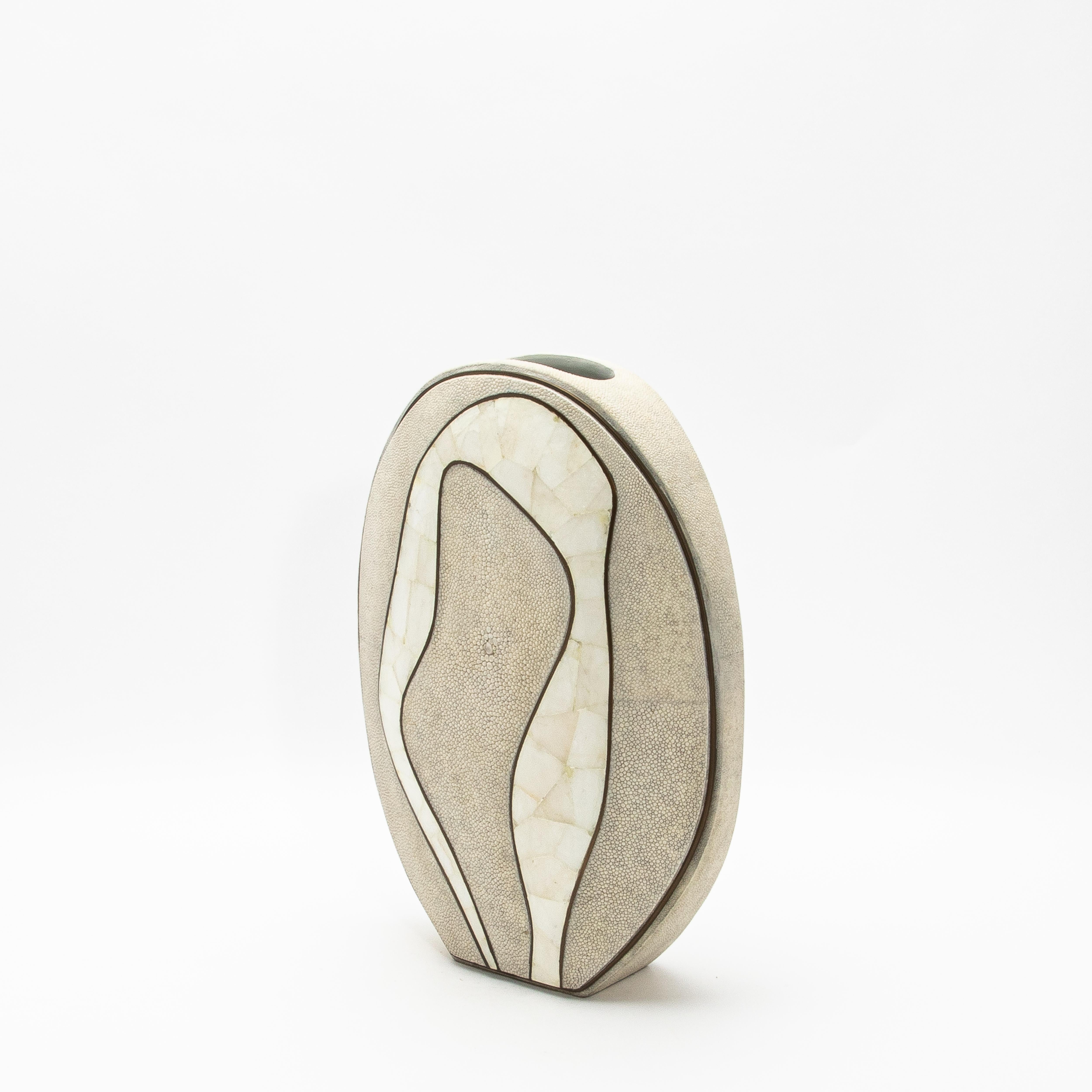Philippine Modern Vase in Natural Shagreen with Quartz and Brass Details by R&Y Augousti For Sale
